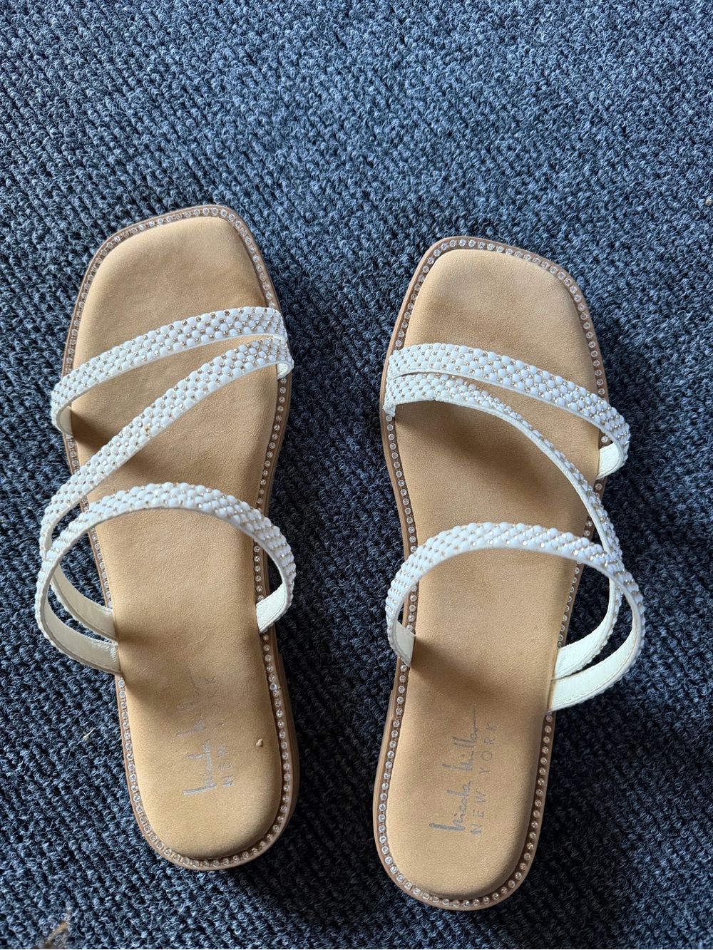 Nicole Miller Women’s White Beaded Strappy Sandals